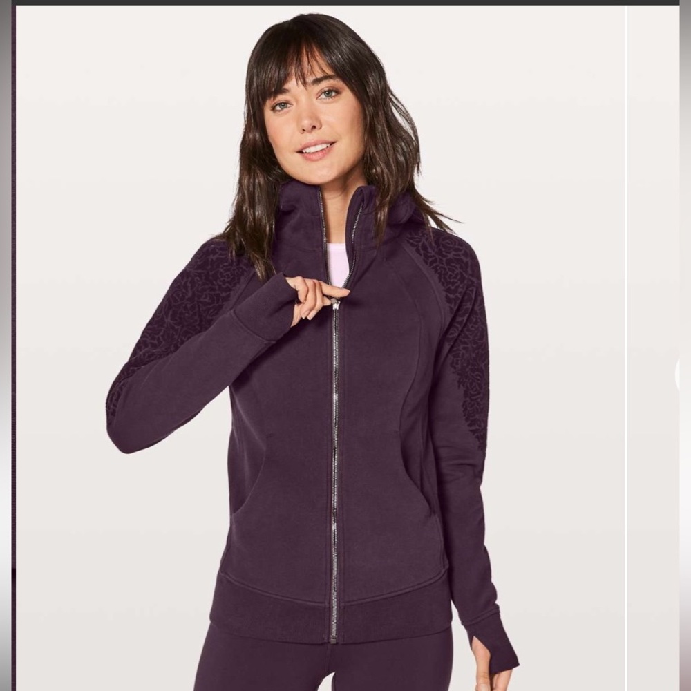 Lululemon Scuba Hoodie in Black Cherry, EUC, size 6. Velvet sleeves